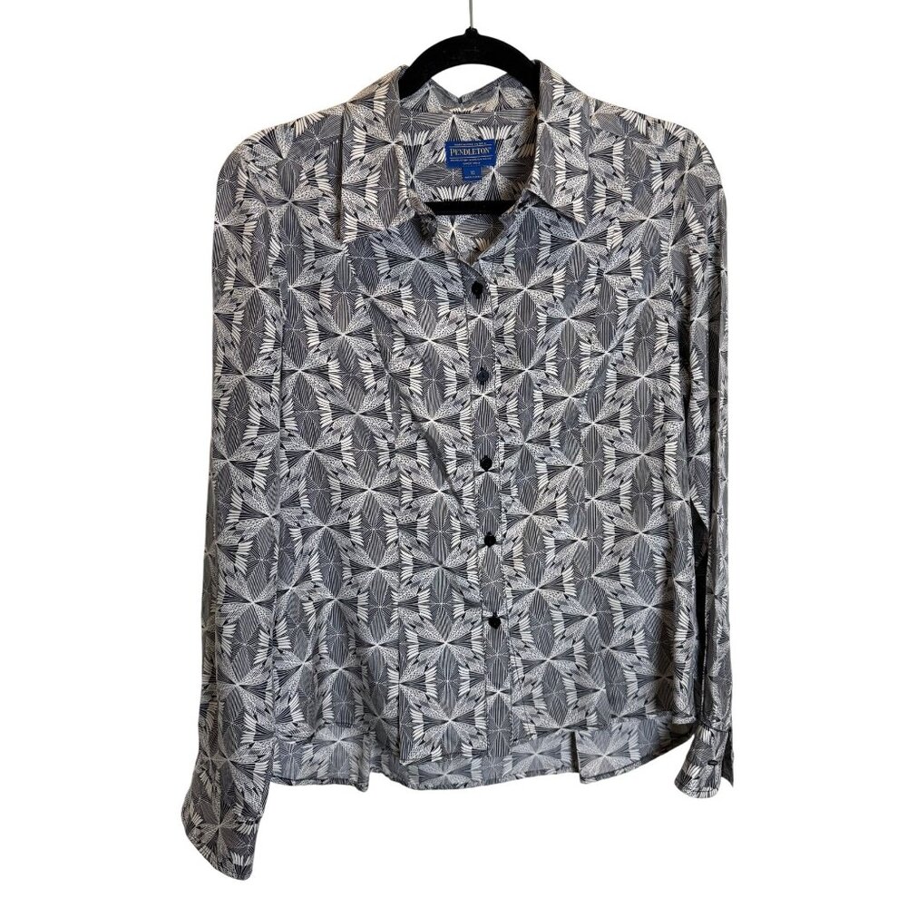 Pendleton Women’s Button-Up Shirt 10 | Black White Lightweight Long Sleeve Class